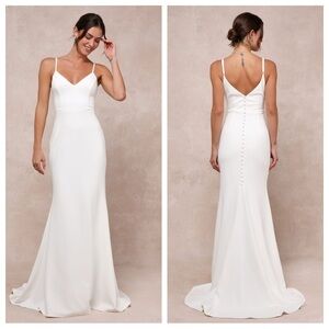 Lulus Feeling of Forever White Sleeveless Mermaid Maxi Dress